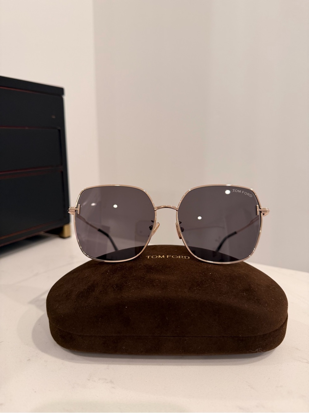 Tom Ford Women's Gold Frame Sunglasses with Dark Gray Lenses